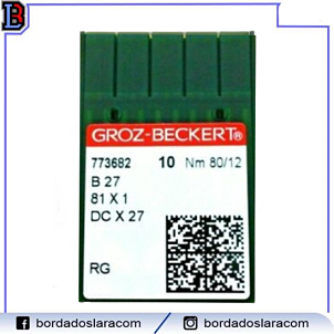 Agujas Groz Beckert B27 80/12 overlock industrial en Suministros Bordadoslara.com.